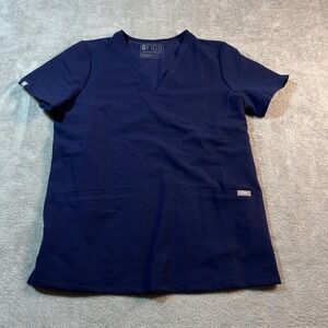 FIGS Scrub Top Women's Medium Blue V-Neck Short‎ Sleeve Medical Nurse Healthcare